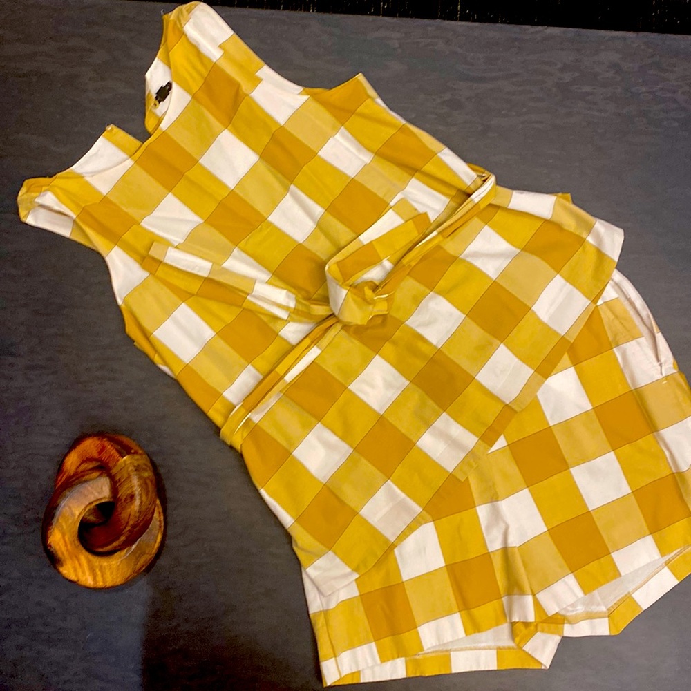 Ann Taylor Yellow Belted Gingham 2 Piece Set Women’s ANN TAYLOR 
100% cotton